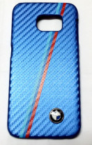 Луксозен твърд гръб ултра тънък с карбонова оплетка BMW M-Power за Samsung Galaxy S6 EDGE G925 син
